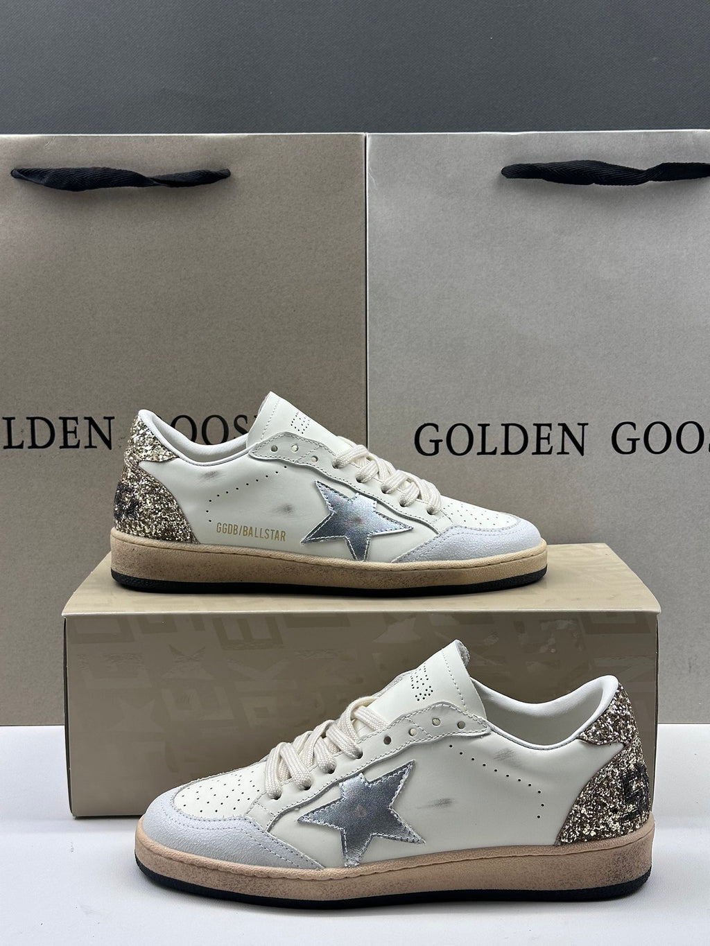 Golden Goose Ball-Star 'Silver Star/Gold Glitter Heel Tab'