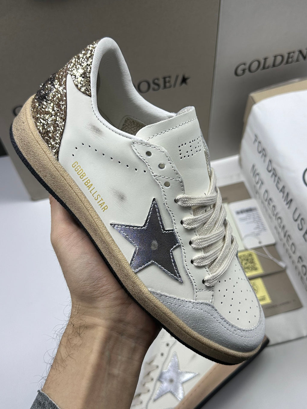 Golden Goose Ball-Star 'Silver Star/Gold Glitter Heel Tab'
