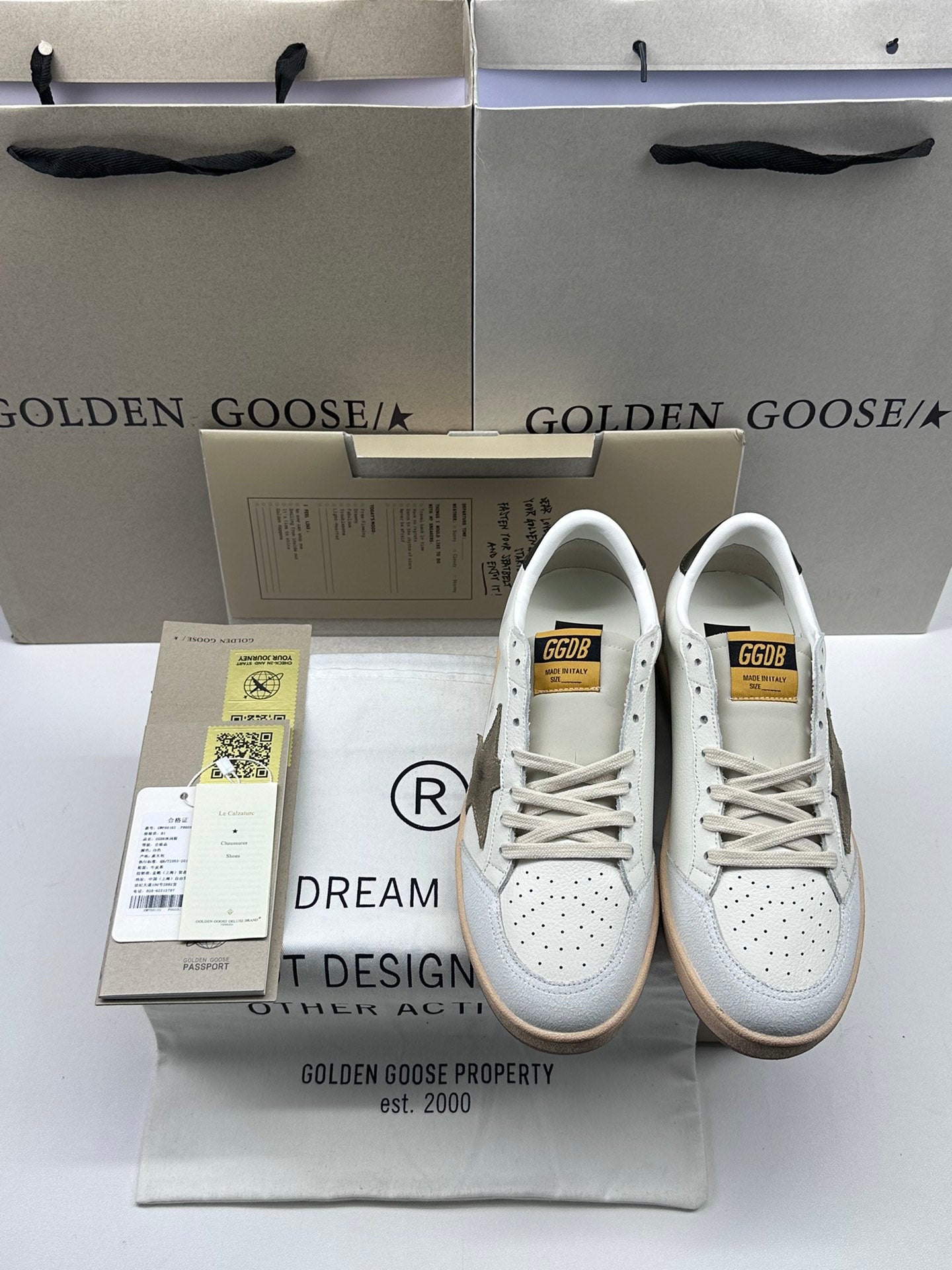 Golden Goose Ball-Star 'Grey Suede Star/Dark Green Heel Tab'