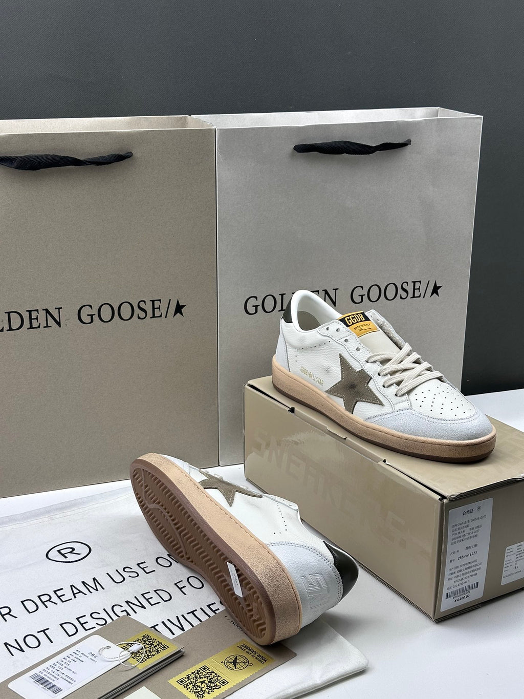Golden Goose Ball-Star 'Grey Suede Star/Dark Green Heel Tab'
