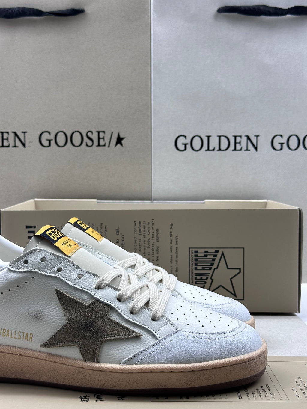 Golden Goose Ball-Star 'Grey Suede Star/Dark Green Heel Tab'