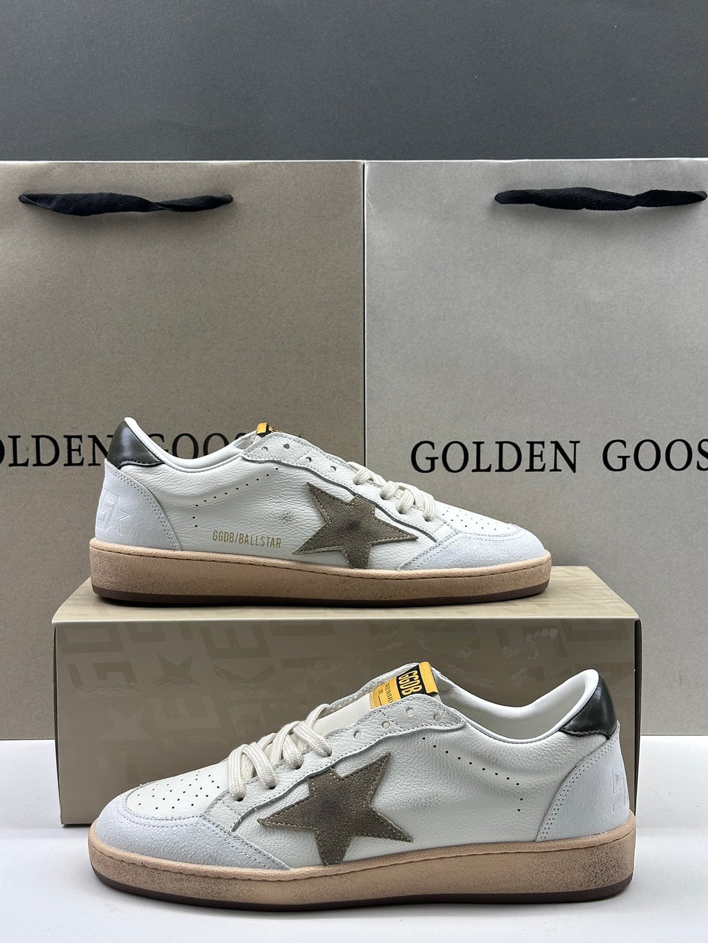 Golden Goose Ball-Star 'Grey Suede Star/Dark Green Heel Tab'