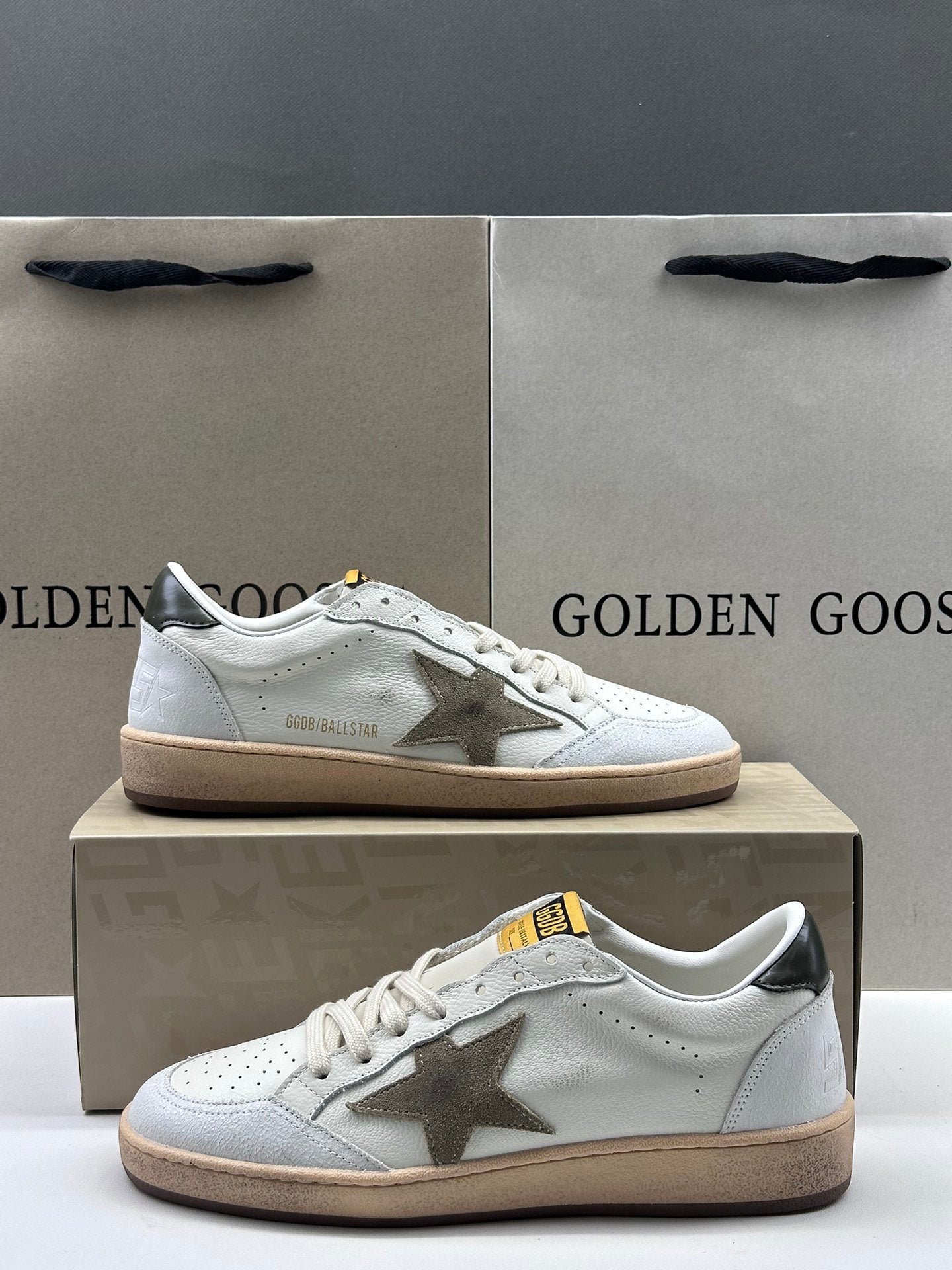 Golden Goose Ball-Star 'Grey Suede Star/Dark Green Heel Tab'