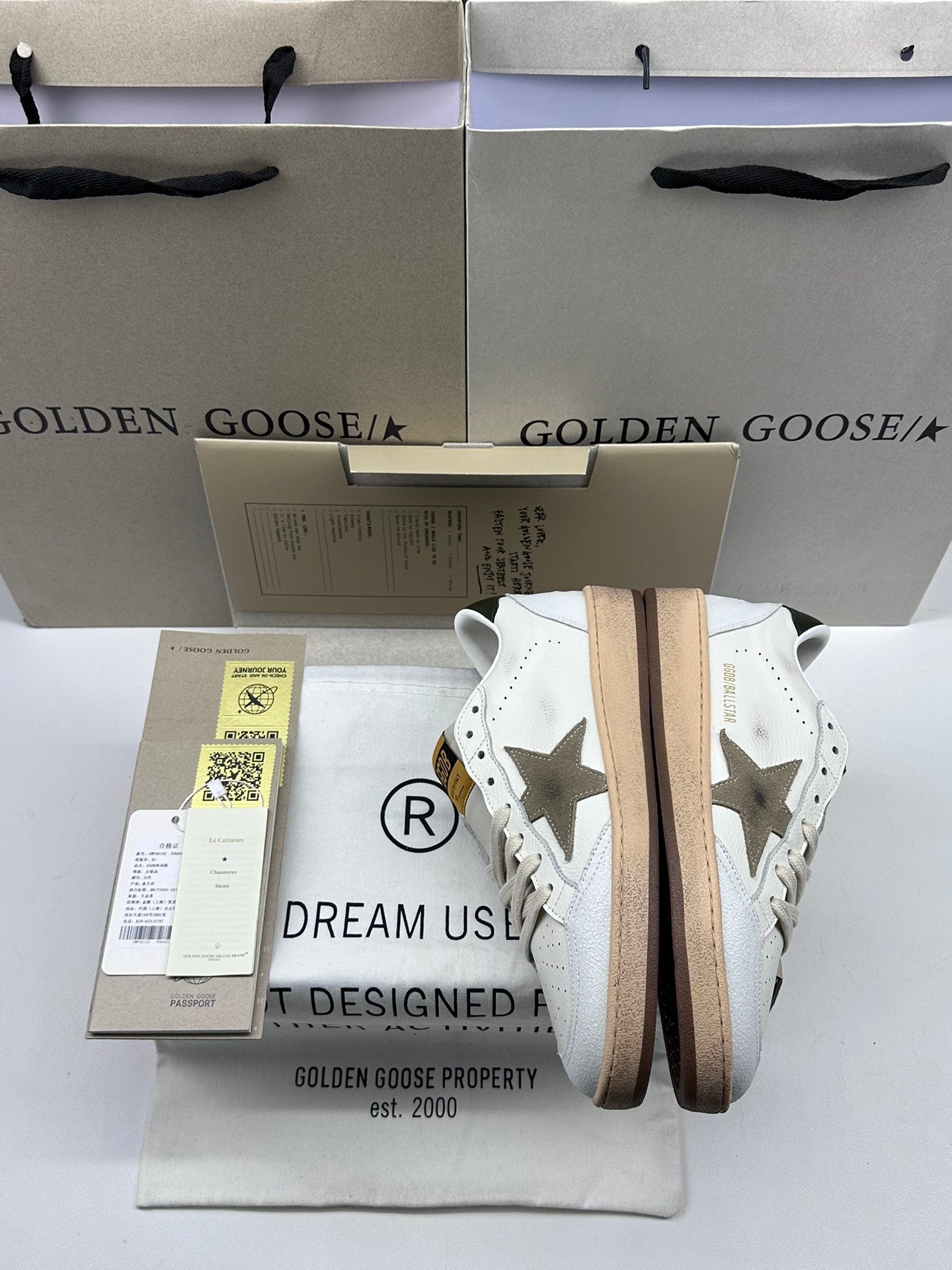 Golden Goose Ball-Star 'Grey Suede Star/Dark Green Heel Tab'