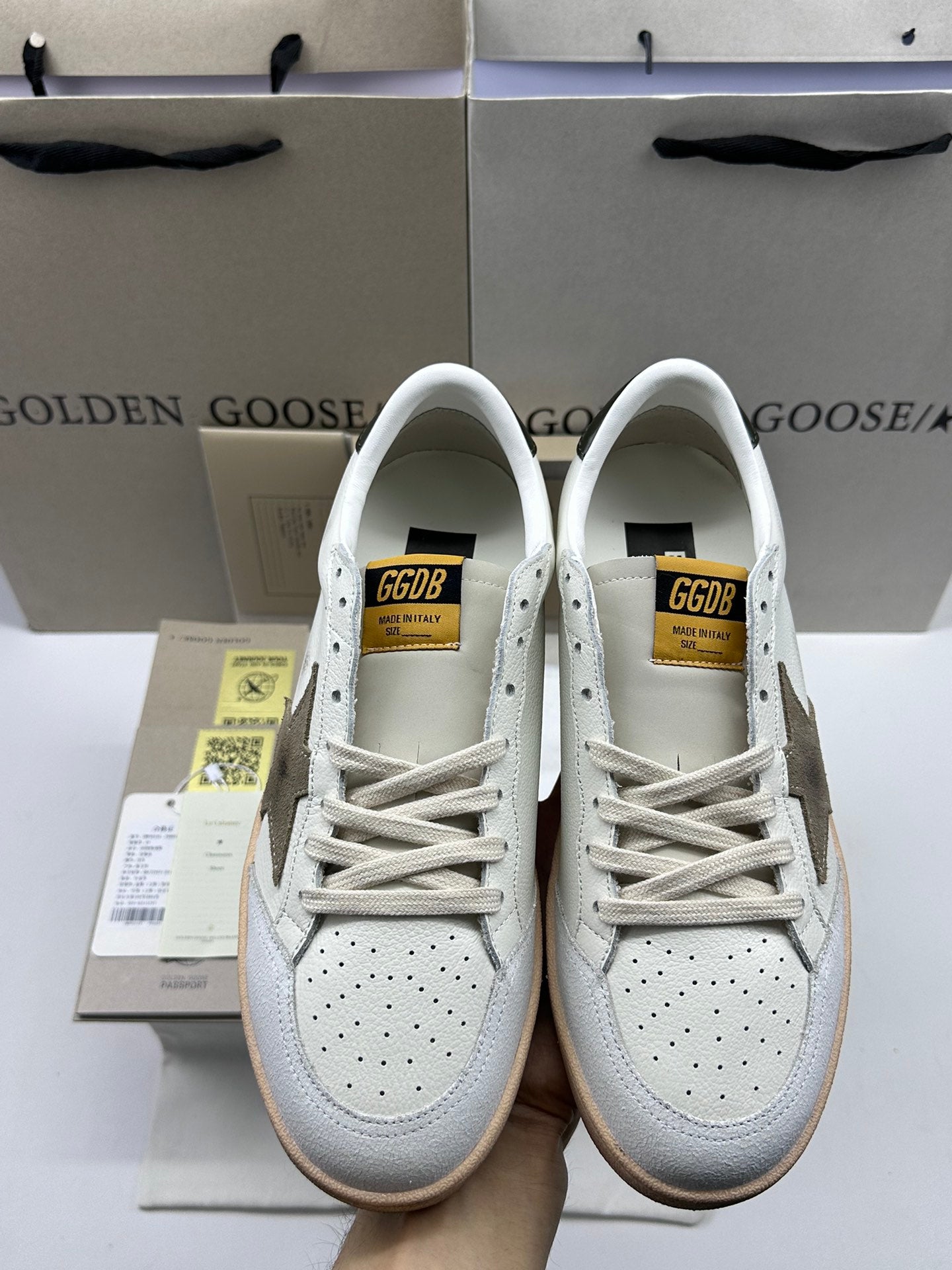 Golden Goose Ball-Star 'Grey Suede Star/Dark Green Heel Tab'