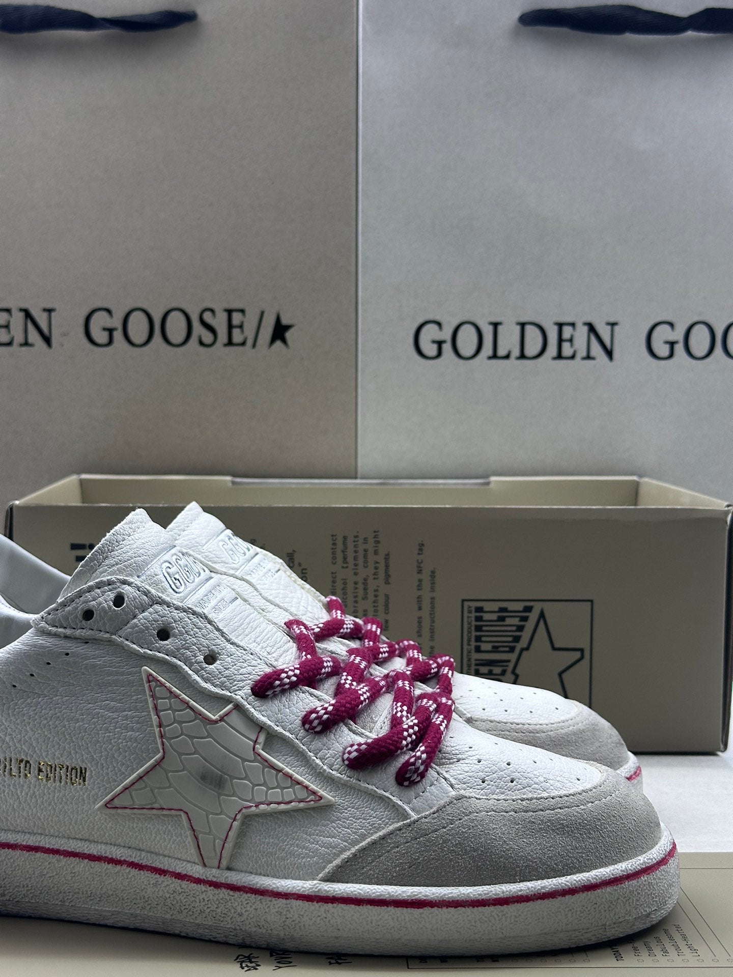 Golden Goose Ball-Star LTD 'White Crocodile Print Leather Star/Silver Heel Tab'