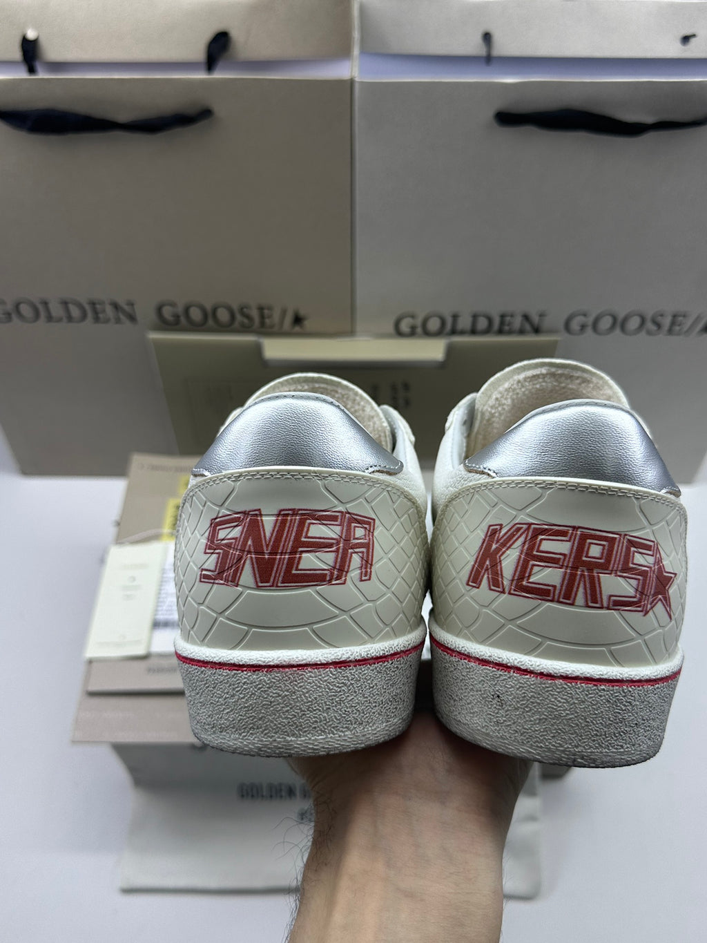 Golden Goose Ball-Star LTD 'White Crocodile Print Leather Star/Silver Heel Tab'