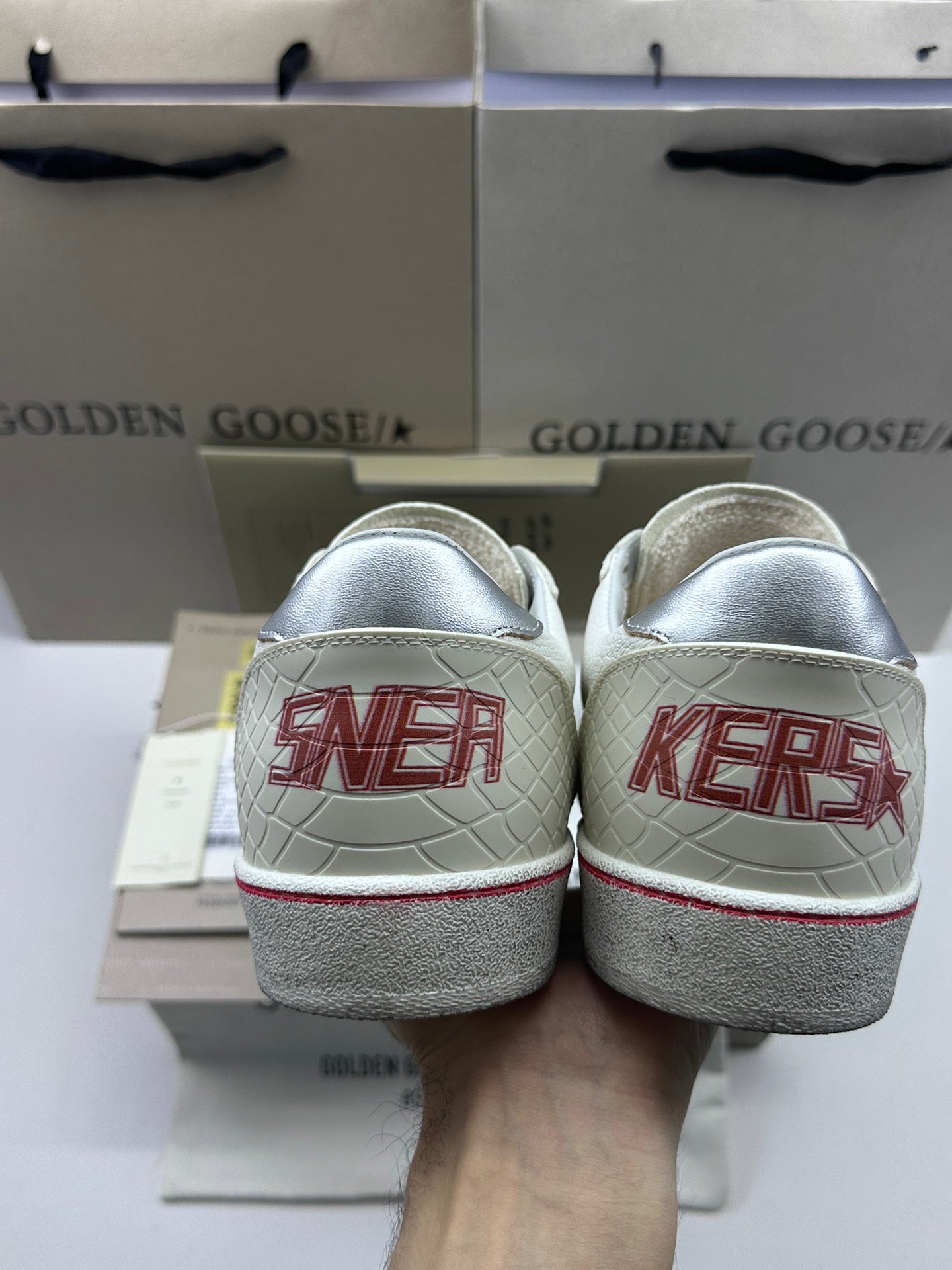 Golden Goose Ball-Star LTD 'White Crocodile Print Leather Star/Silver Heel Tab'