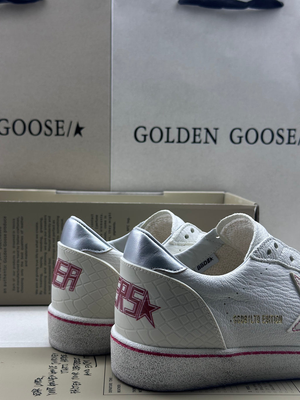 Golden Goose Ball-Star LTD 'White Crocodile Print Leather Star/Silver Heel Tab'
