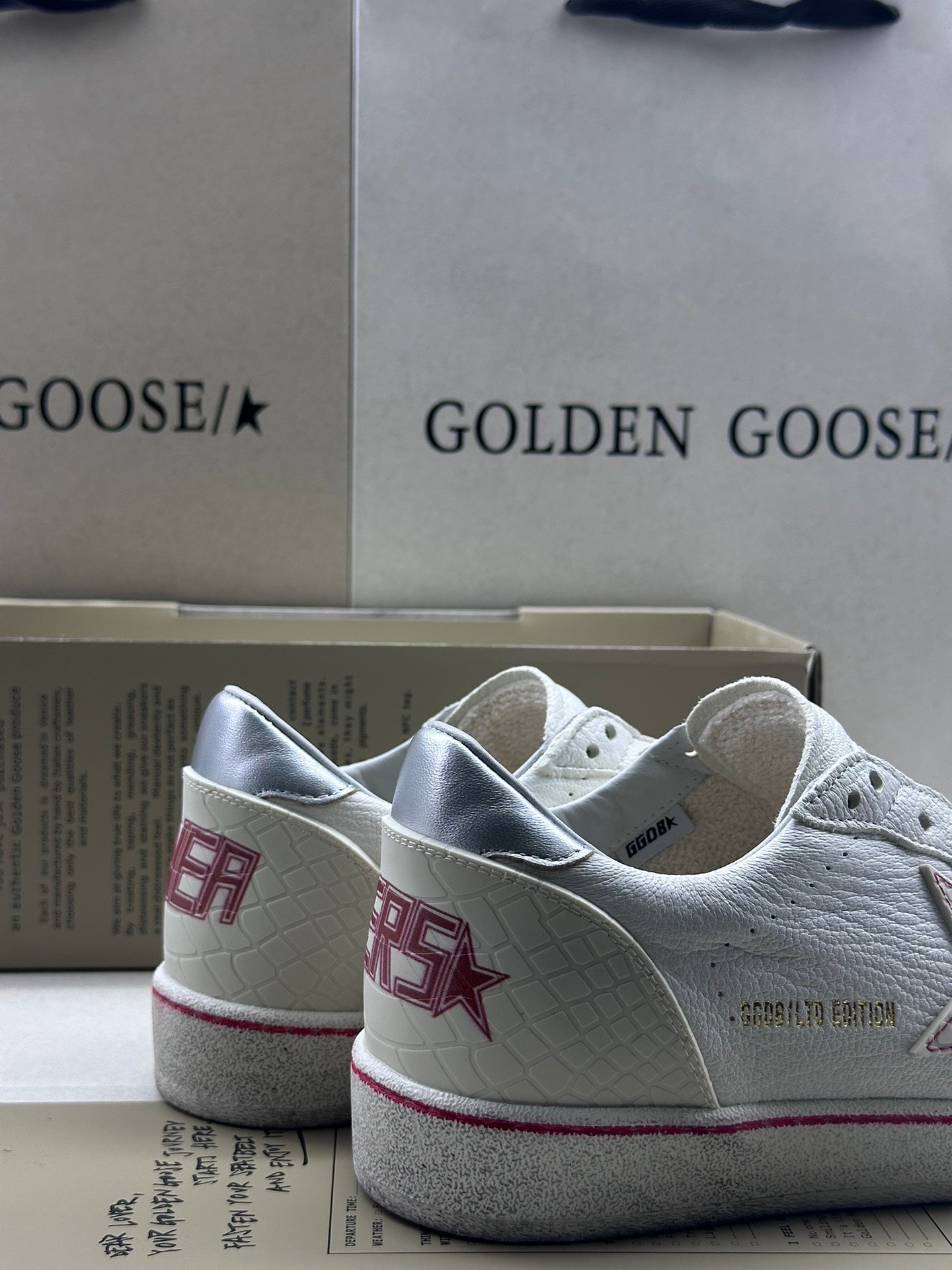 Golden Goose Ball-Star LTD 'White Crocodile Print Leather Star/Silver Heel Tab'