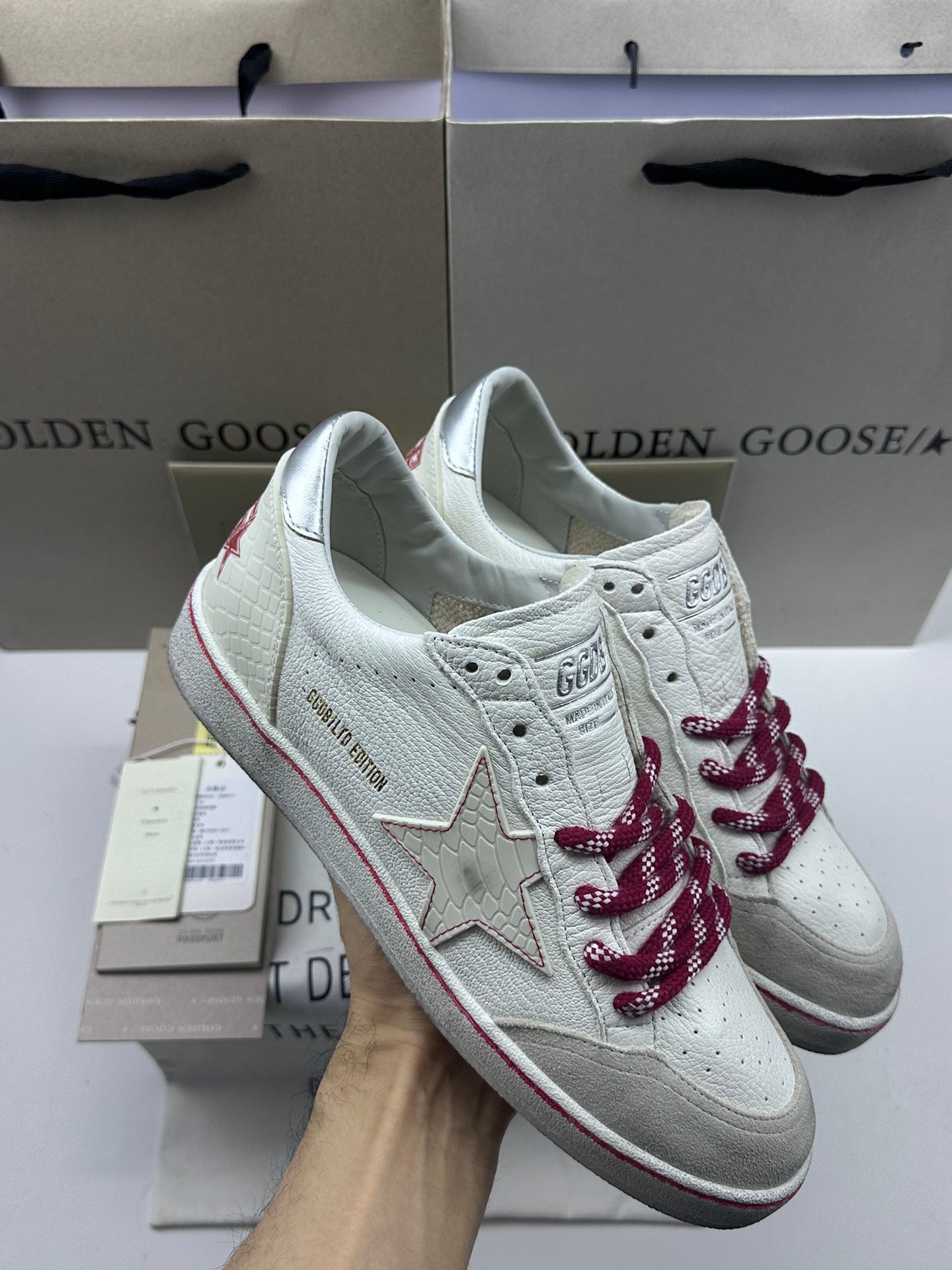 Golden Goose Ball-Star LTD 'White Crocodile Print Leather Star/Silver Heel Tab'