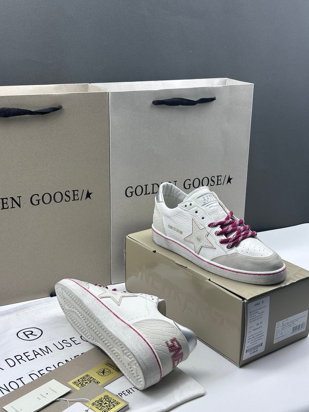 Golden Goose Ball-Star LTD 'White Crocodile Print Leather Star/Silver Heel Tab'