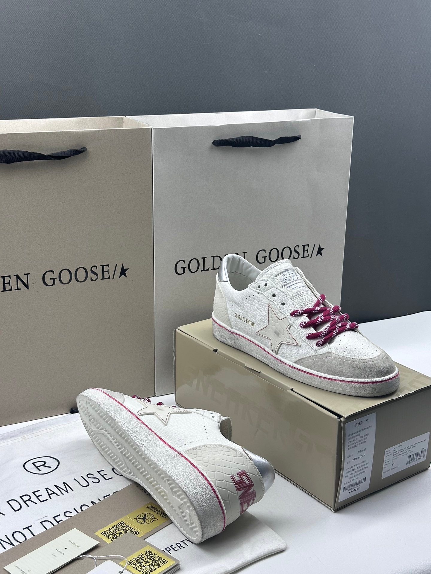 Golden Goose Ball-Star LTD 'White Crocodile Print Leather Star/Silver Heel Tab'