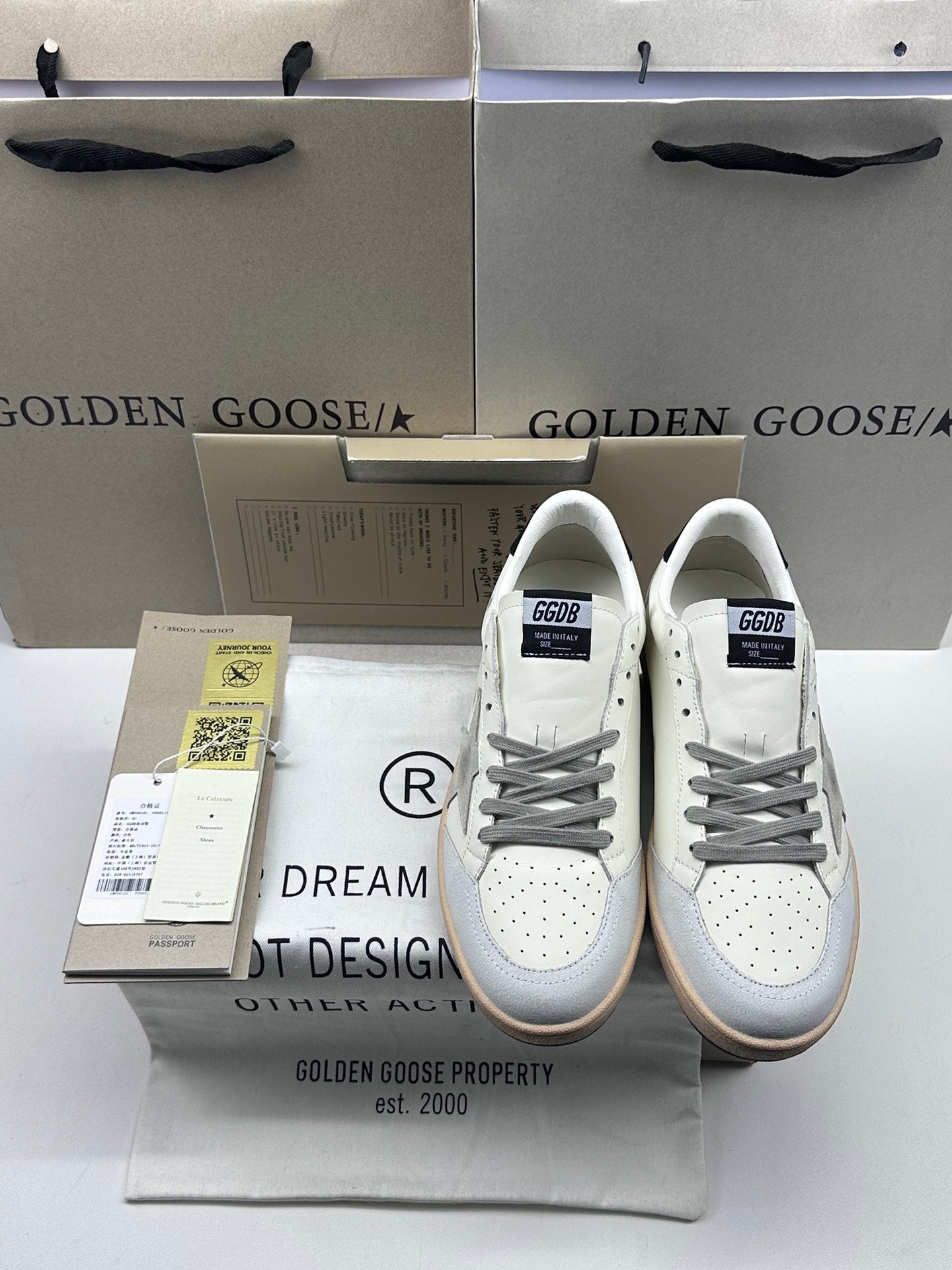 Golden Goose Ball-Star 'White Nappa Leather Grey Suede Star/Black Heel Tab'