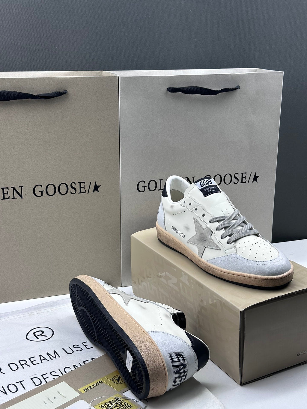 Golden Goose Ball-Star 'White Nappa Leather Grey Suede Star/Black Heel Tab'