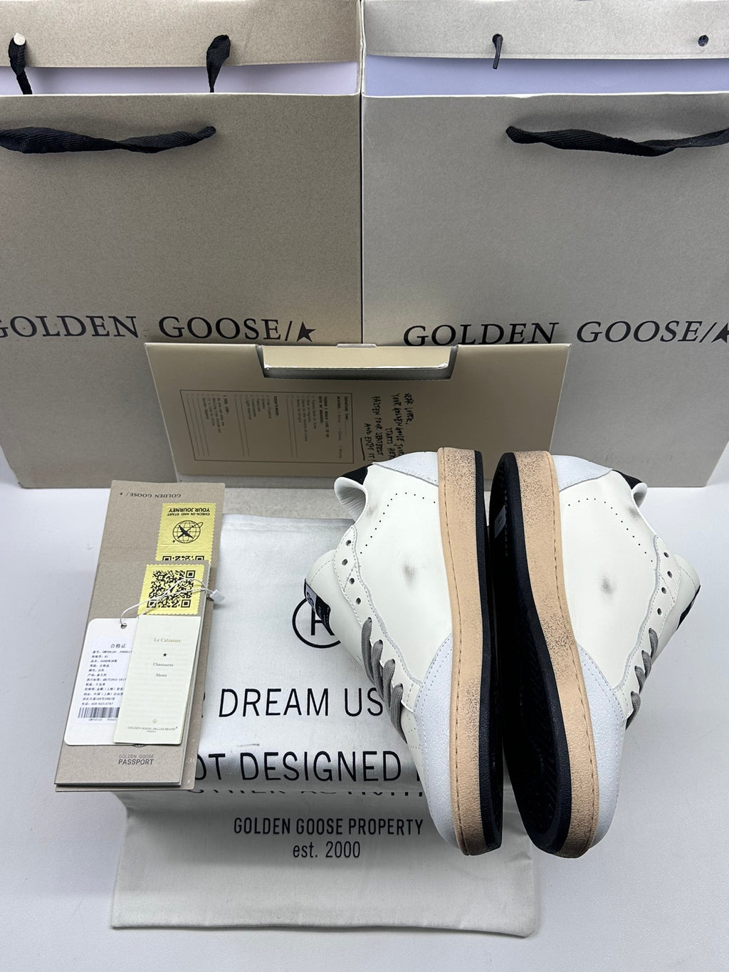 Golden Goose Ball-Star 'White Nappa Leather Grey Suede Star/Black Heel Tab'