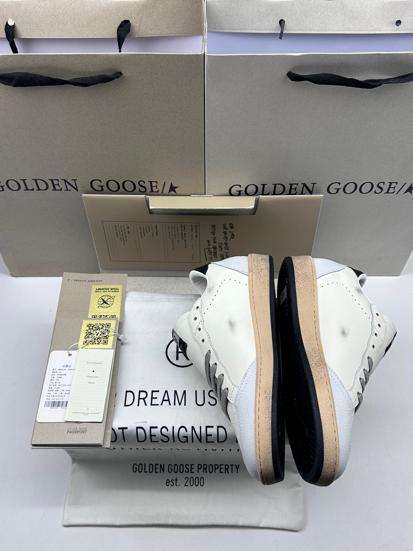 Golden Goose Ball-Star 'White Nappa Leather Grey Suede Star/Black Heel Tab'