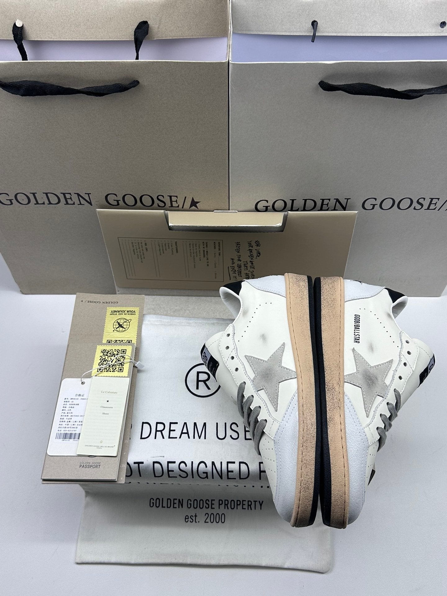 Golden Goose Ball-Star 'White Nappa Leather Grey Suede Star/Black Heel Tab'