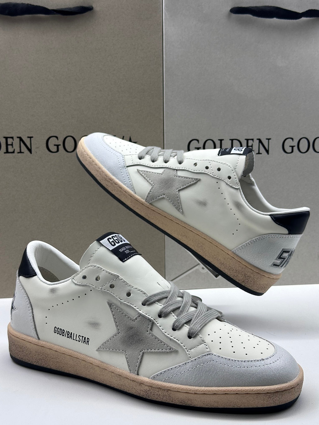 Golden Goose Ball-Star 'White Nappa Leather Grey Suede Star/Black Heel Tab'