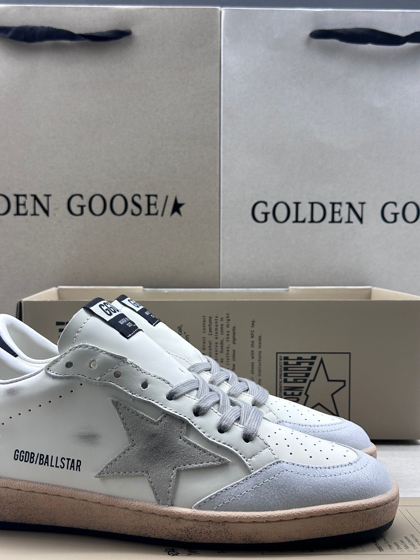 Golden Goose Ball-Star 'White Nappa Leather Grey Suede Star/Black Heel Tab'