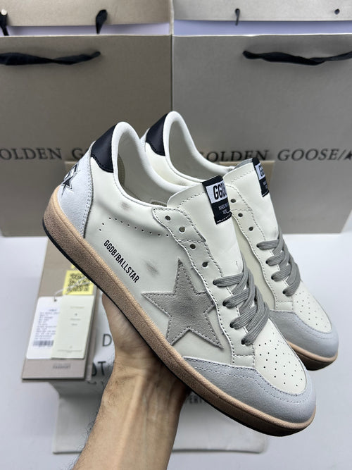 Golden Goose Ball-Star 'White Nappa Leather Grey Suede Star/Black Heel Tab'