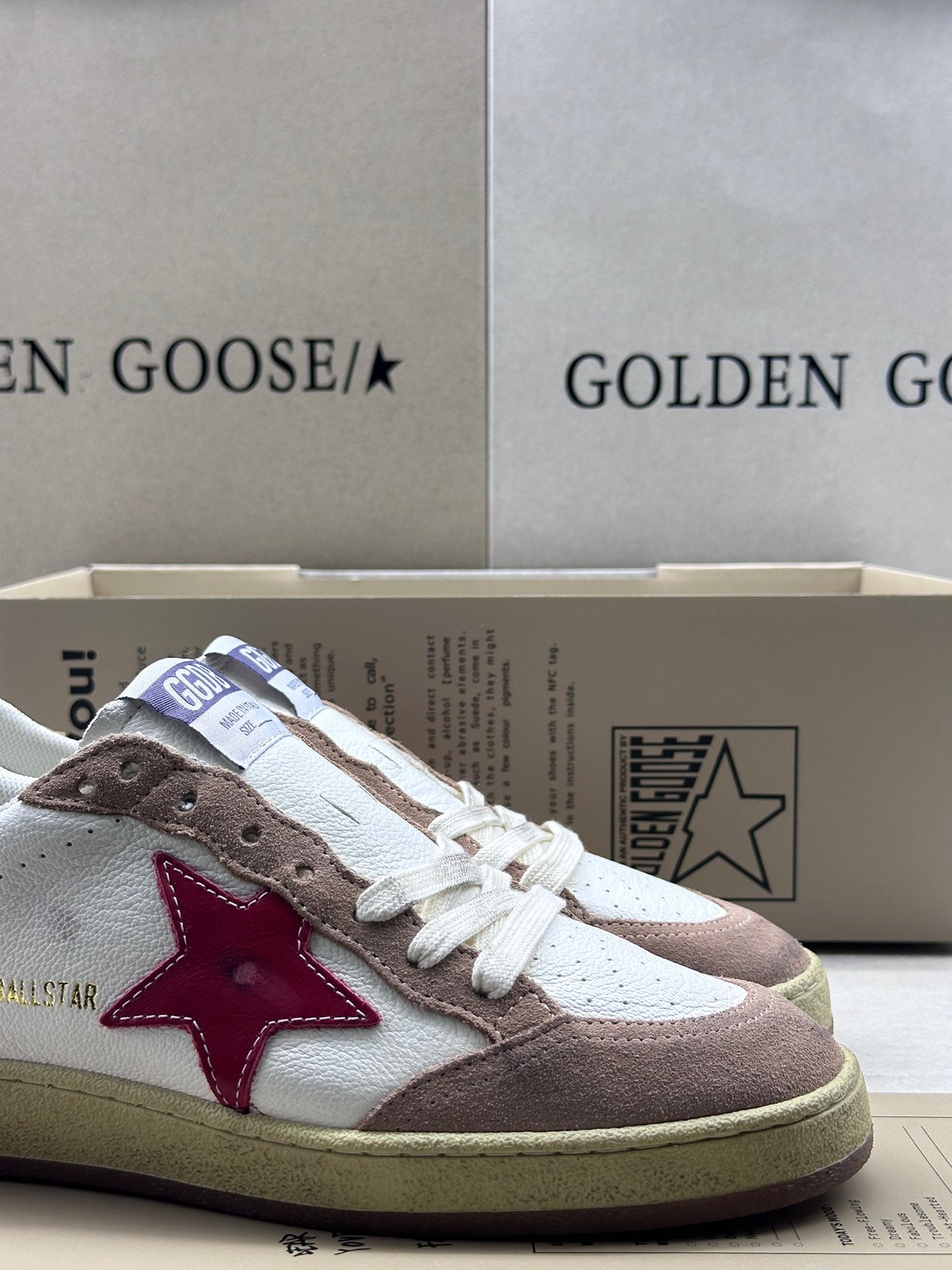 Golden Goose Ball-Star 'Red Leather Star/Brown Suede Heel Tab'