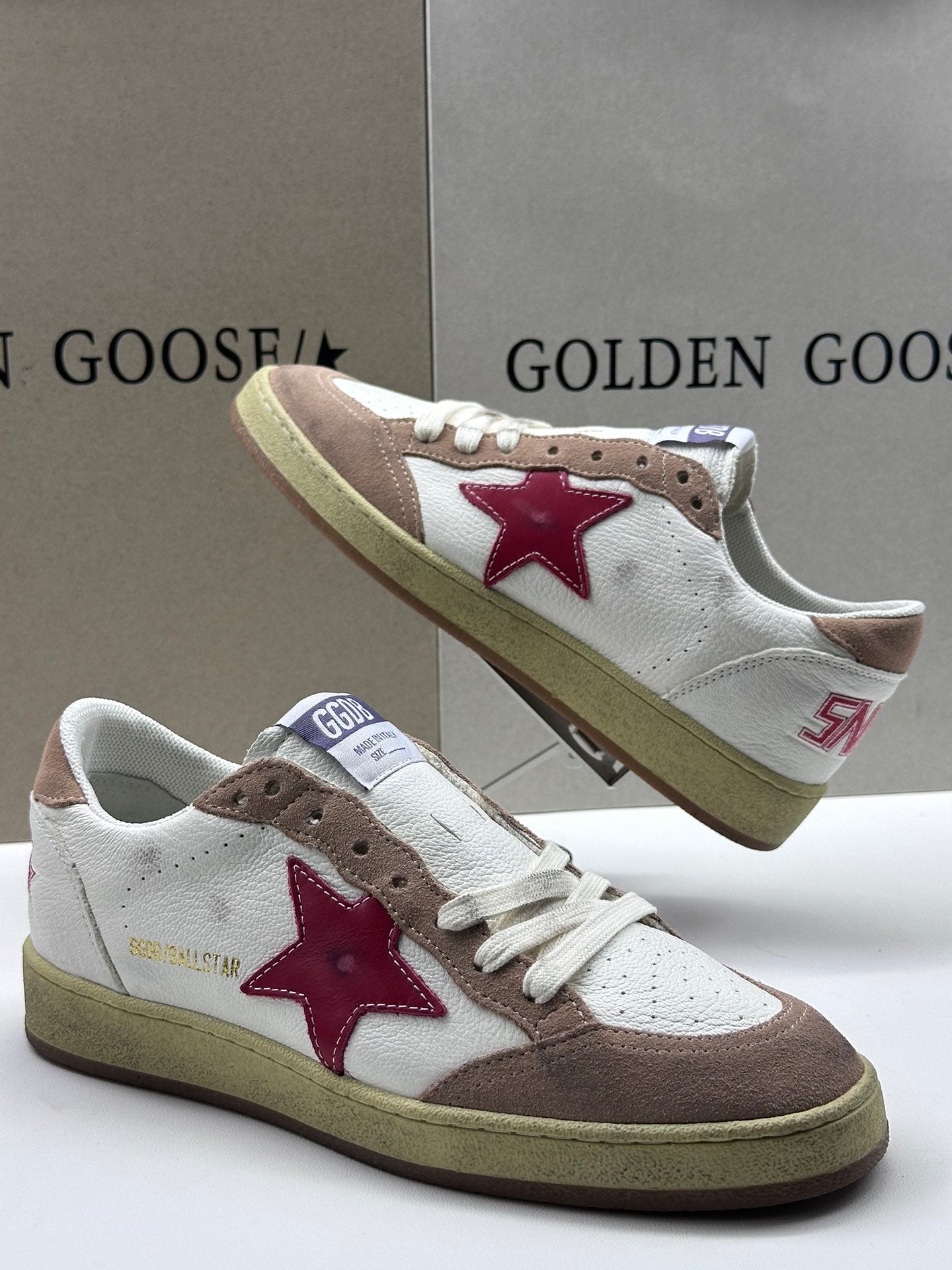 Golden Goose Ball-Star 'Red Leather Star/Brown Suede Heel Tab'