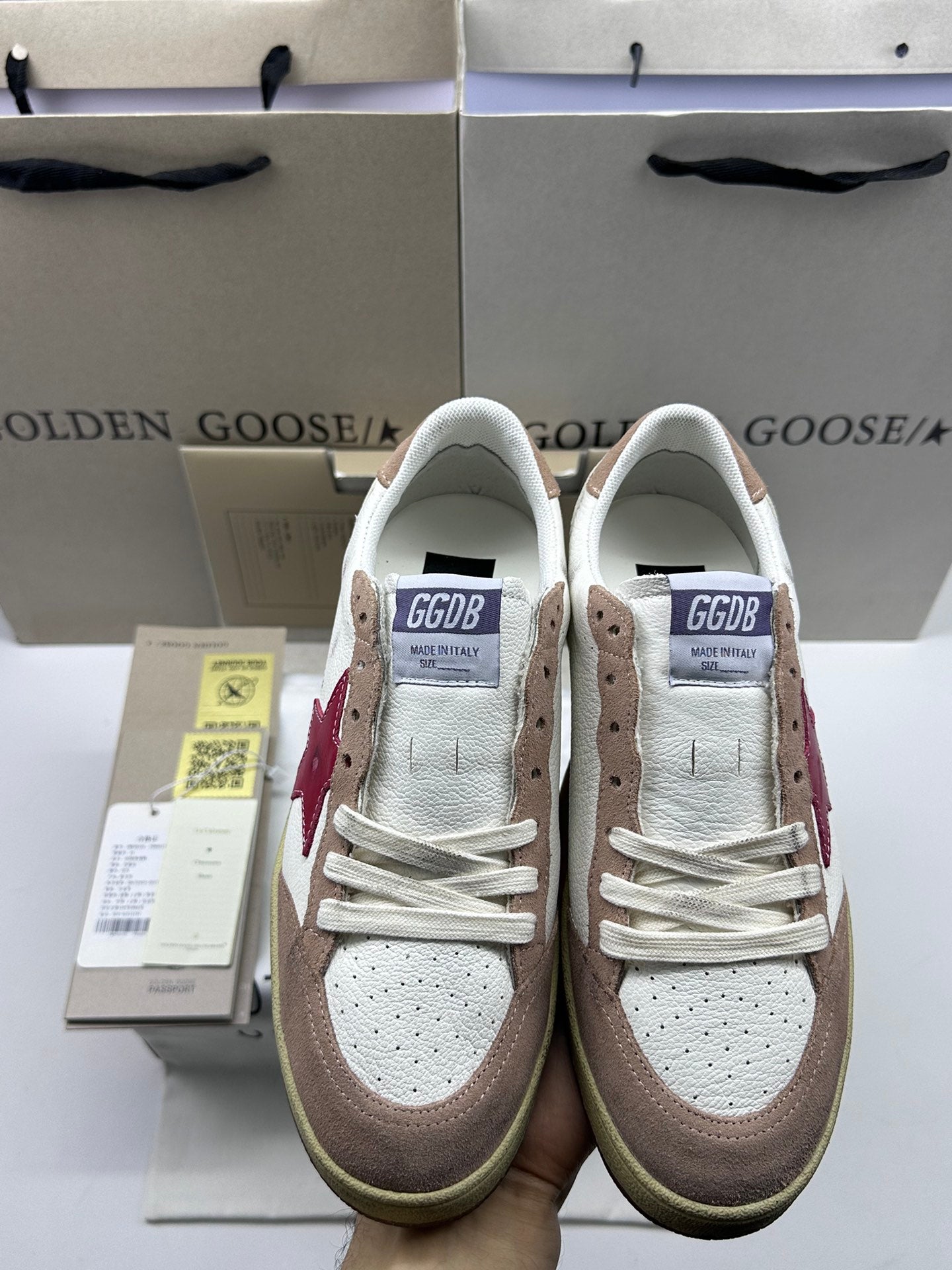 Golden Goose Ball-Star 'Red Leather Star/Brown Suede Heel Tab'