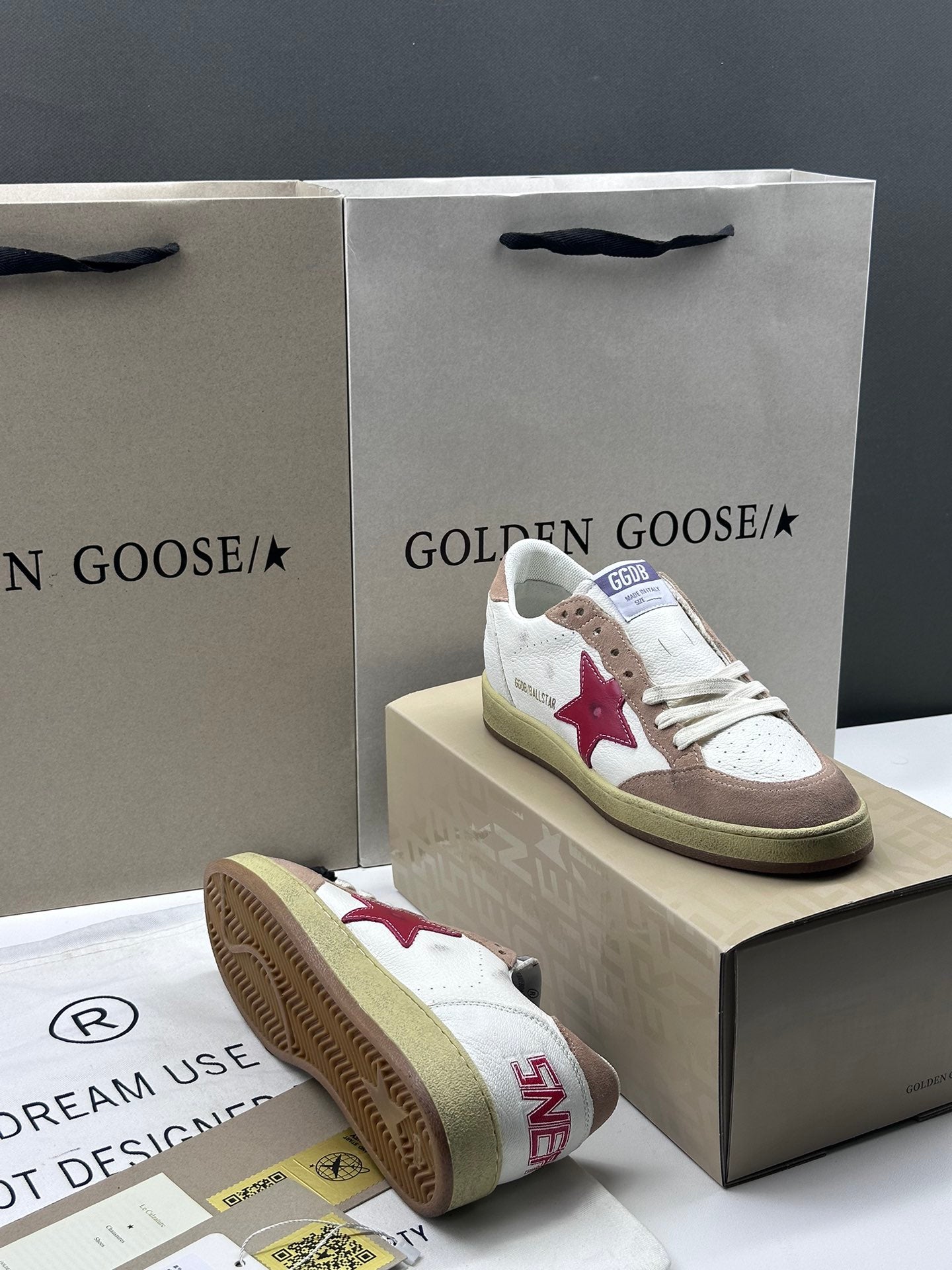 Golden Goose Ball-Star 'Red Leather Star/Brown Suede Heel Tab'