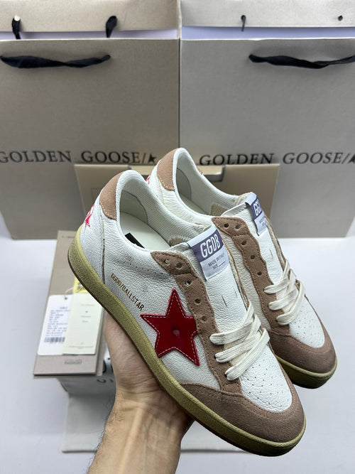 Golden Goose Ball-Star 'Red Leather Star/Brown Suede Heel Tab'