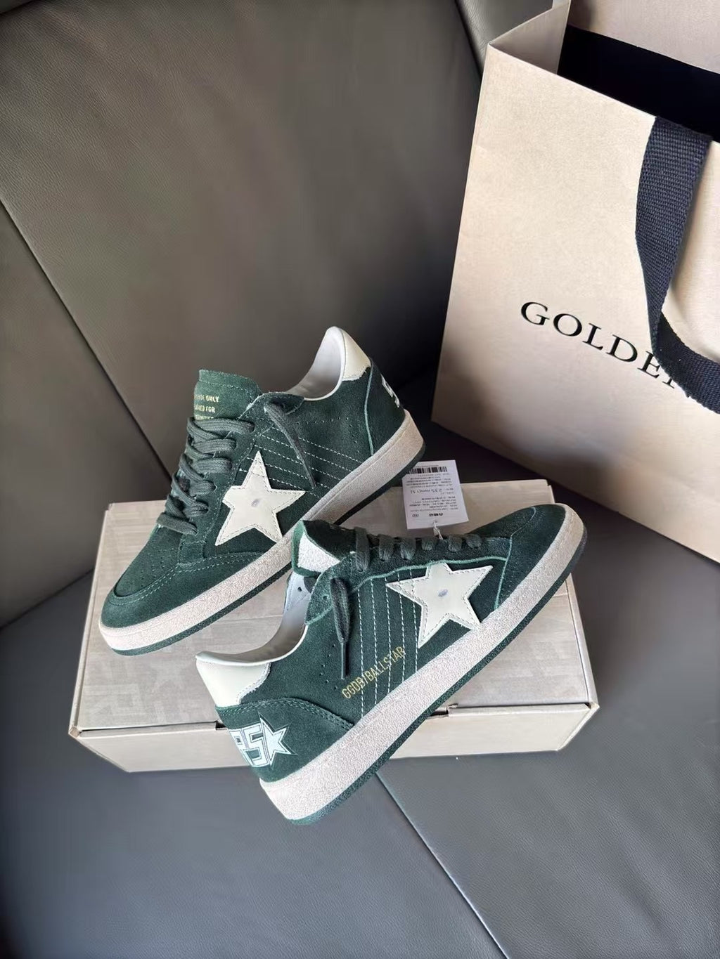 Golden Goose Ball-Star 'Green Suede White Leather Star & Heel Tab'