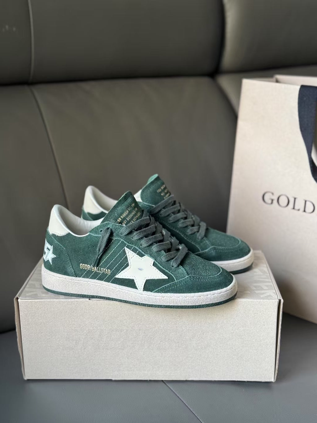 Golden Goose Ball-Star 'Green Suede White Leather Star & Heel Tab'