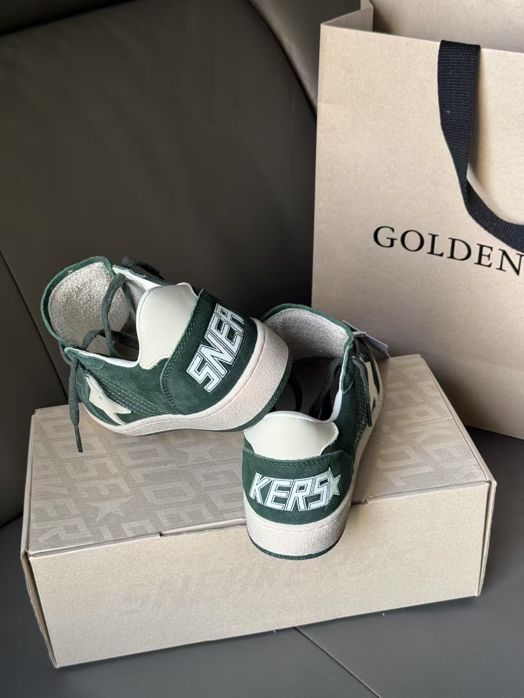 Golden Goose Ball-Star 'Green Suede White Leather Star & Heel Tab'