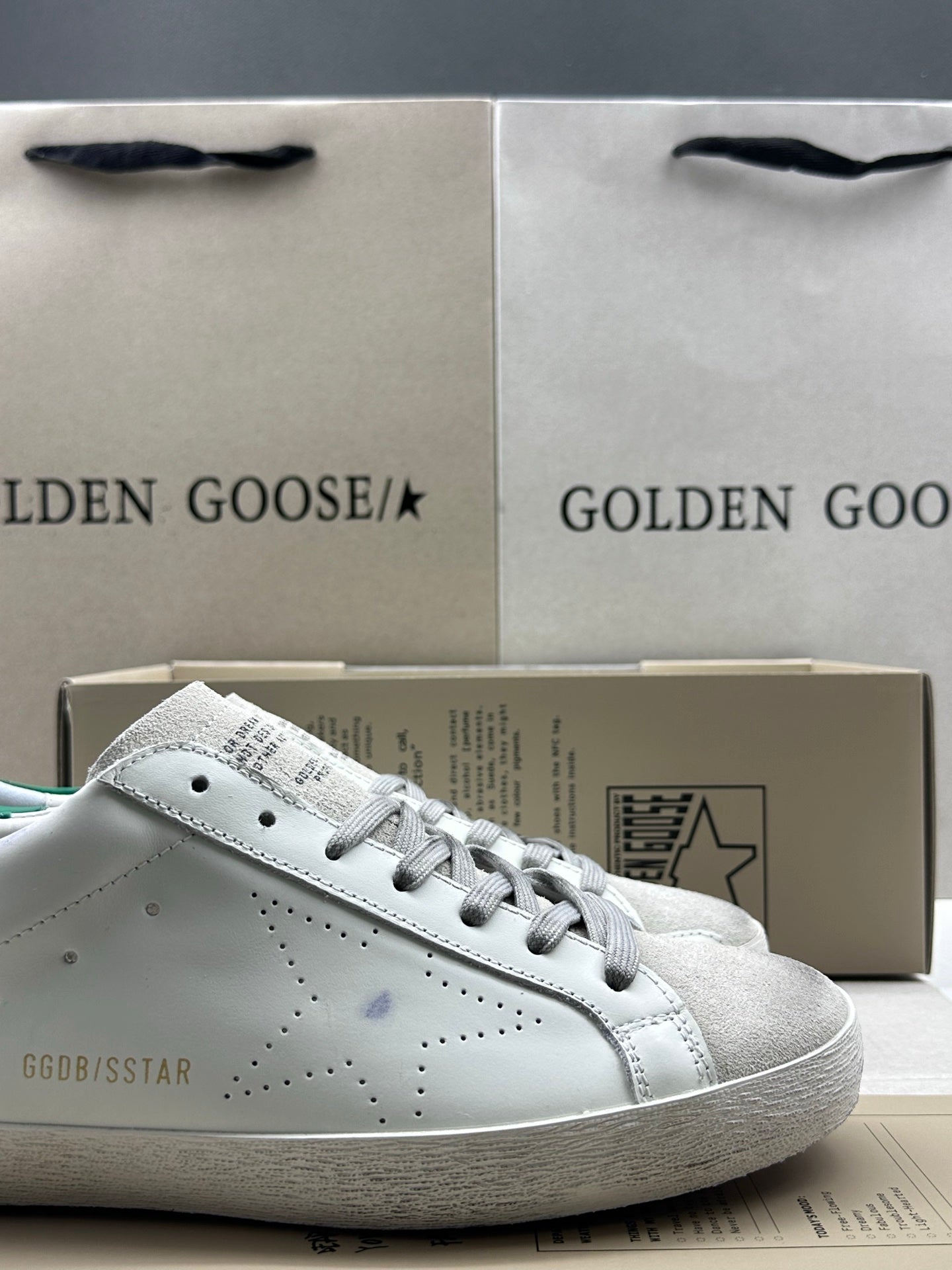 Golden Goose Super-Star 'Perforated Star/Green Heel Tab'
