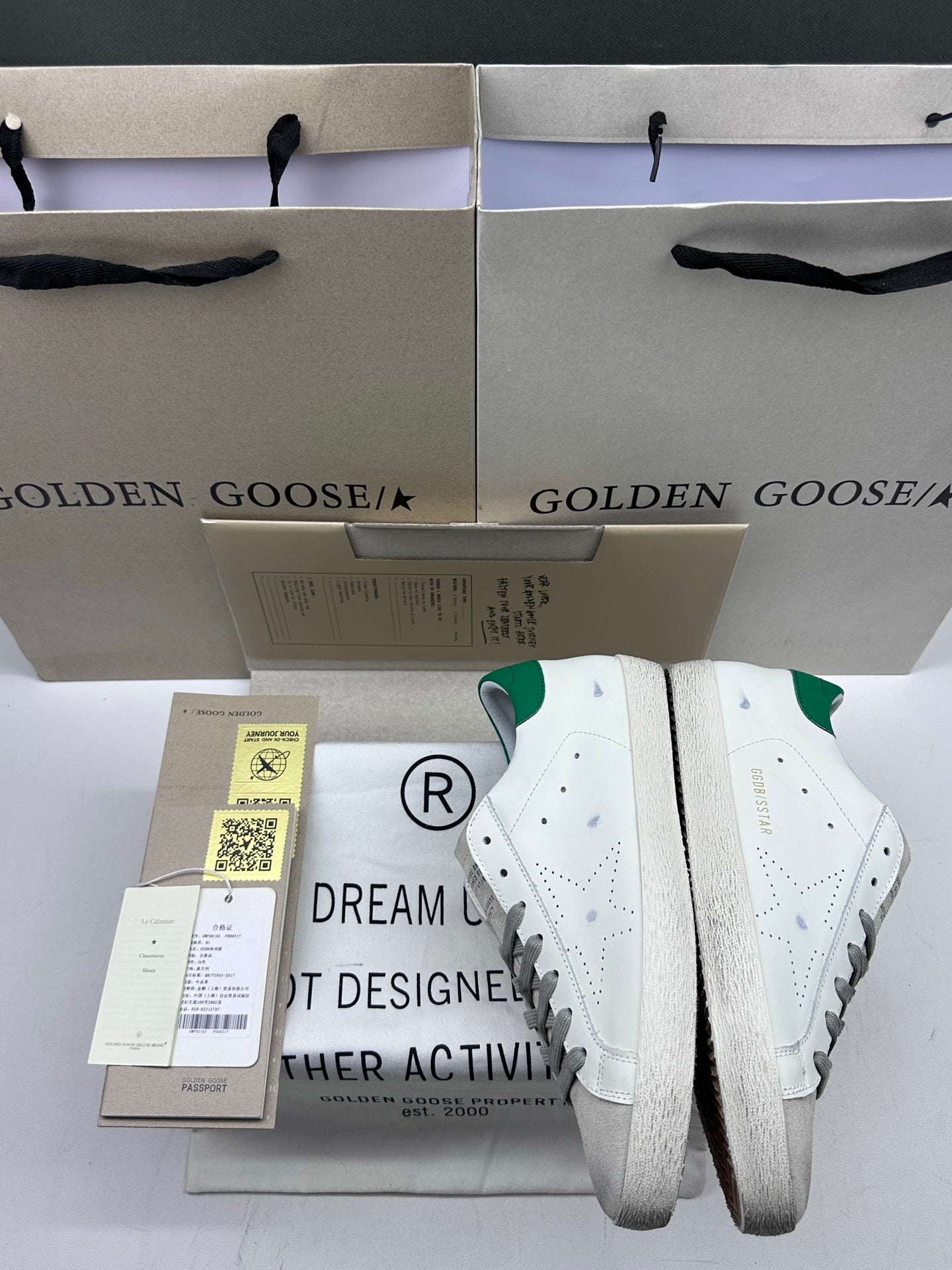 Golden Goose Super-Star 'Perforated Star/Green Heel Tab'