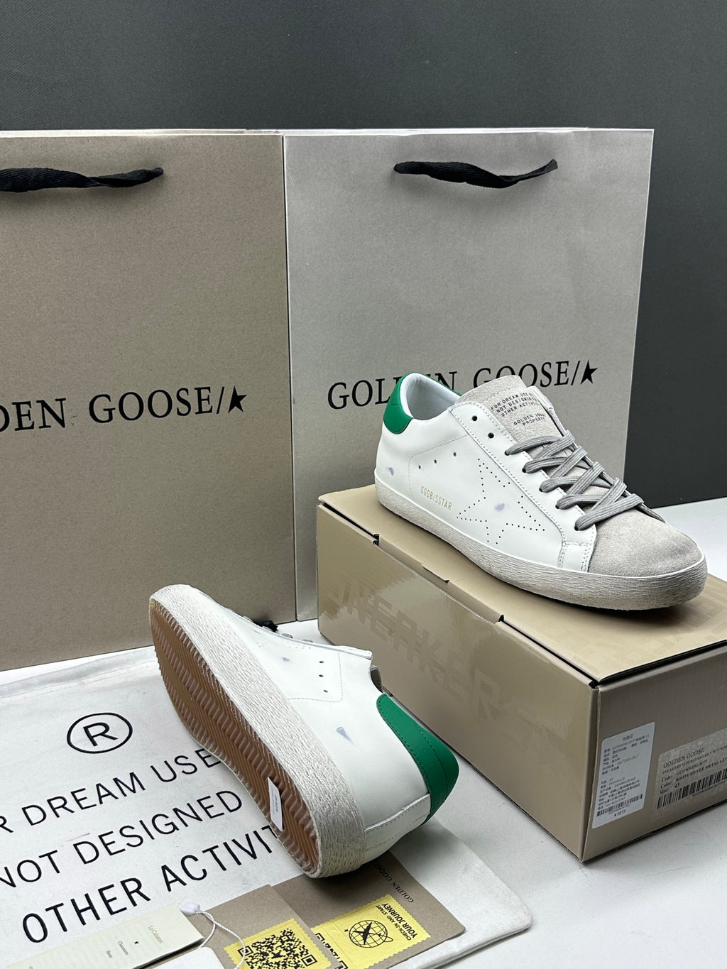 Golden Goose Super-Star 'Perforated Star/Green Heel Tab'