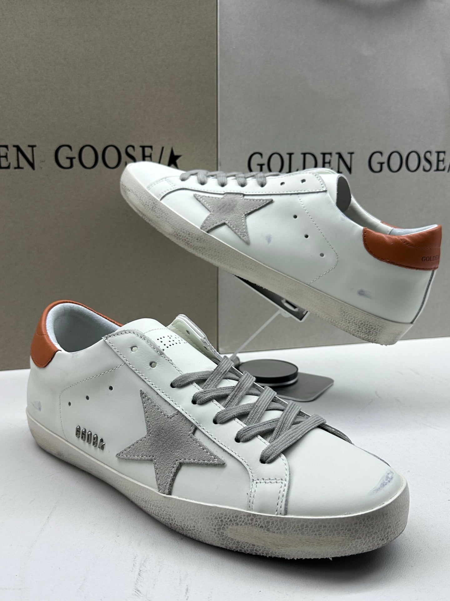 Golden Goose Super-Star 'Grey Suede Star/Brown Heel Tab'