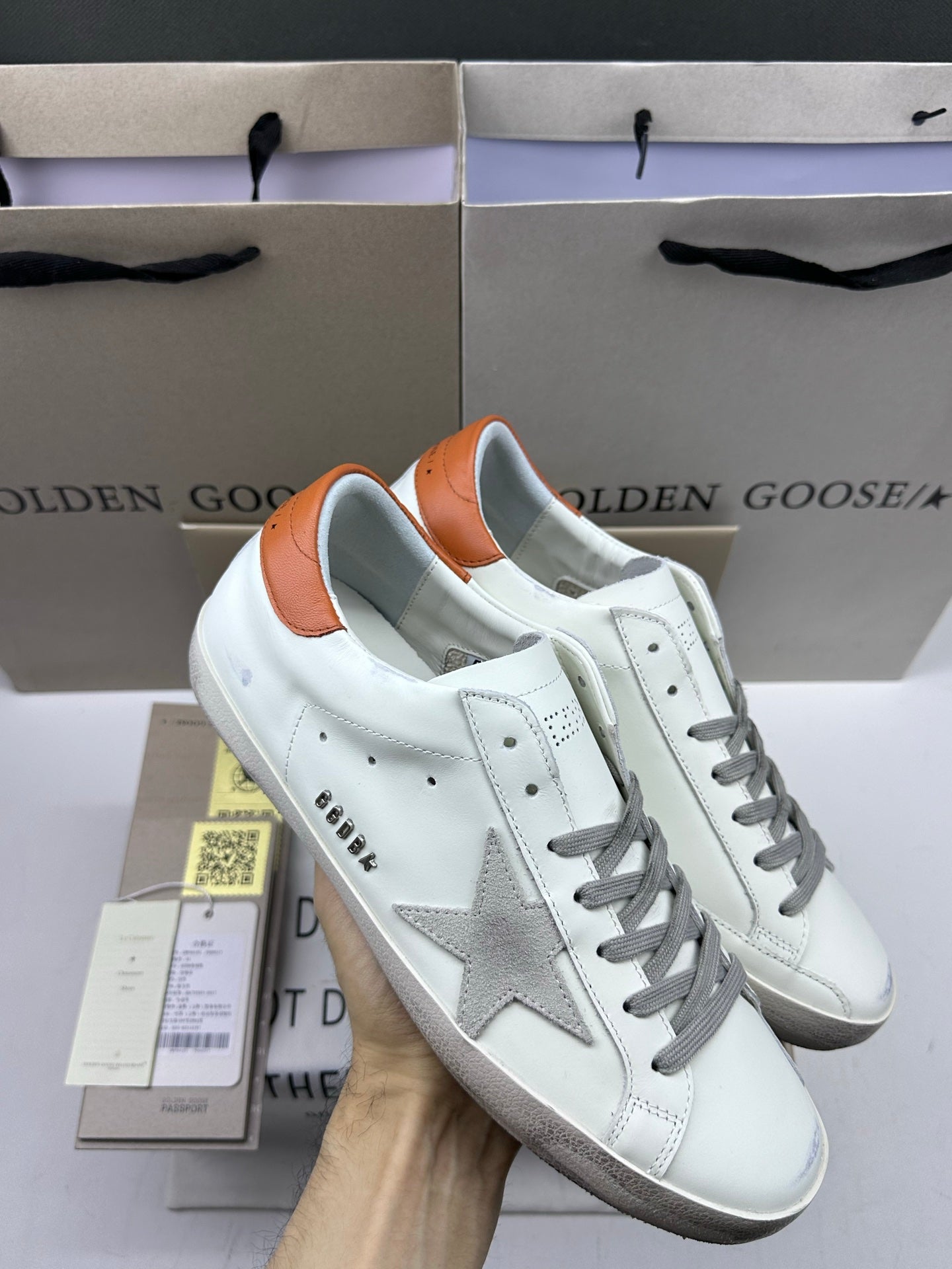 Golden Goose Super-Star 'Grey Suede Star/Brown Heel Tab'
