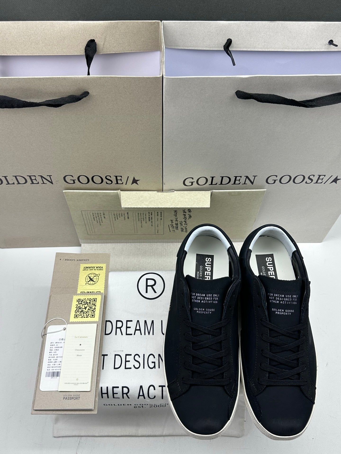 Golden Goose  Super-Star 'Black Nubuck Perforated Star/Black Heel Tab'