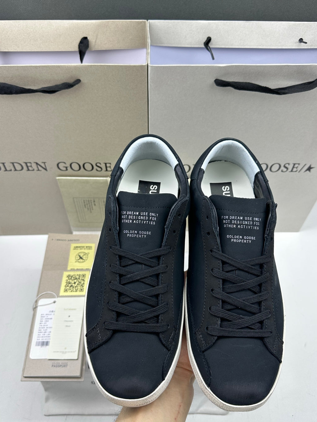 Golden Goose  Super-Star 'Black Nubuck Perforated Star/Black Heel Tab'