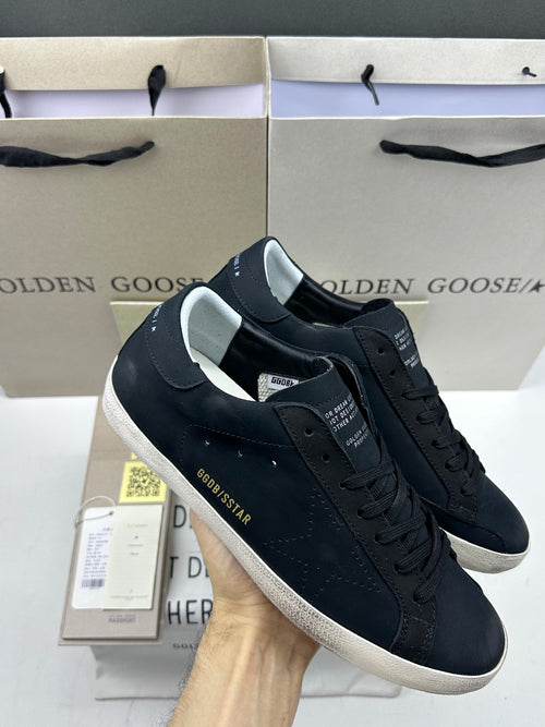 Golden Goose  Super-Star 'Black Nubuck Perforated Star/Black Heel Tab'