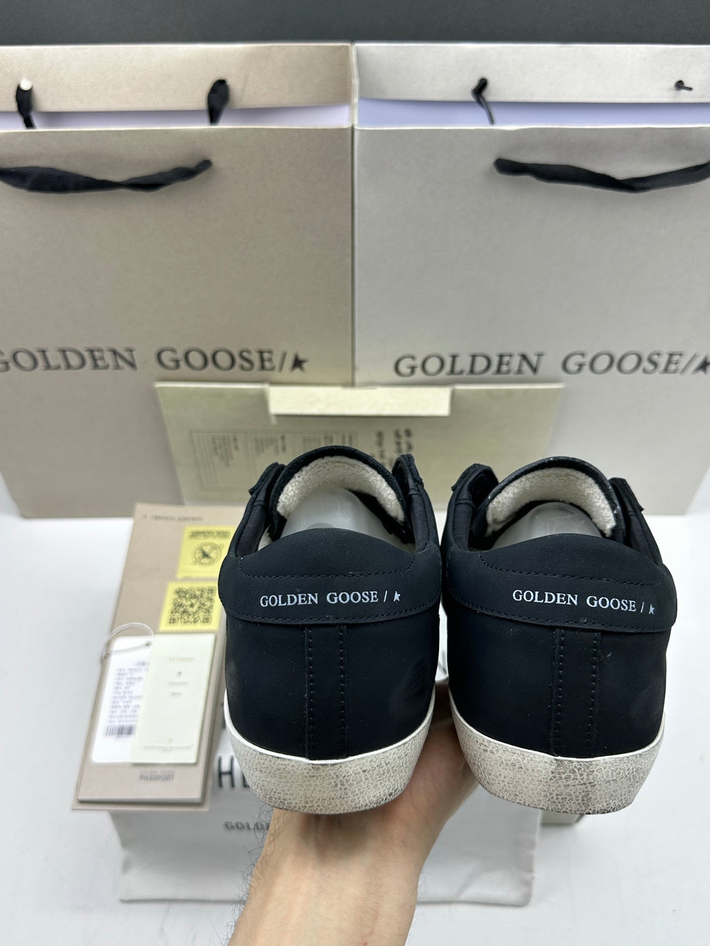 Golden Goose  Super-Star 'Black Nubuck Perforated Star/Black Heel Tab'