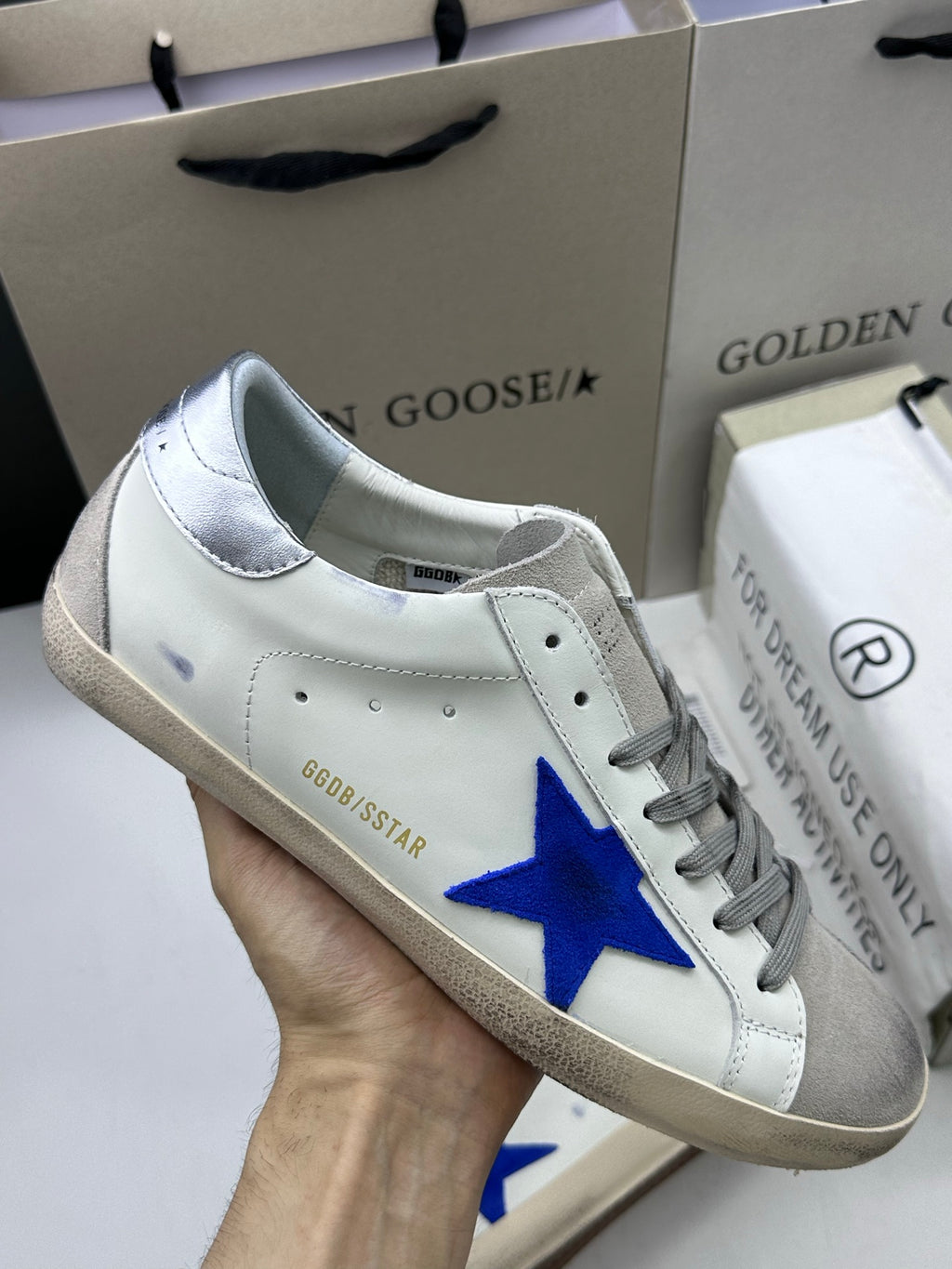 Golden Goose Super-Star 'Blue Suede Star/Silver Heel Tab'