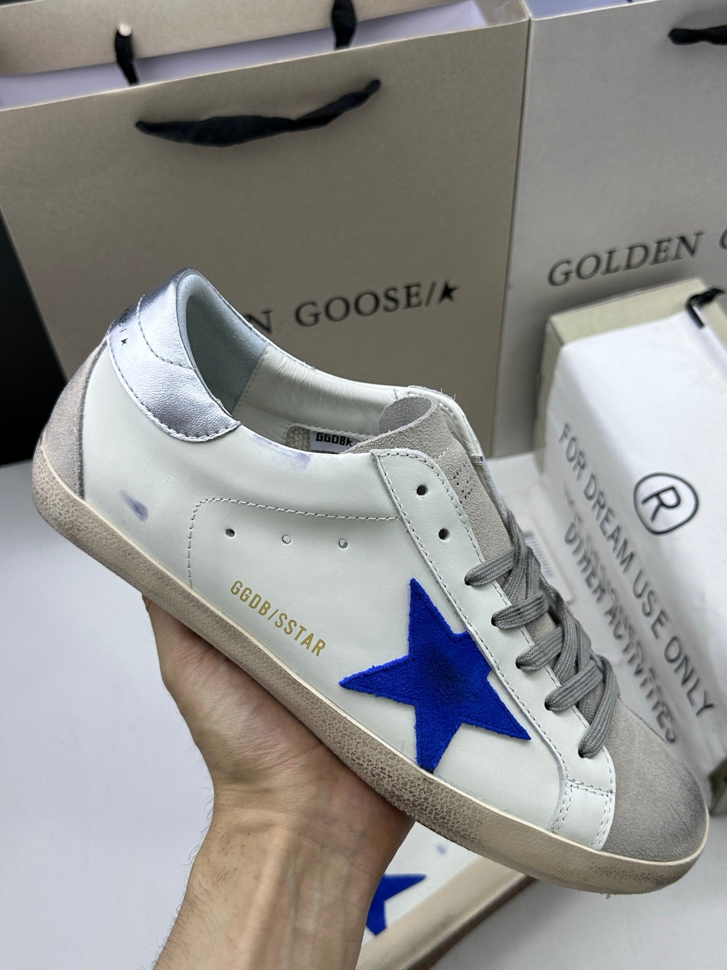 Golden Goose Super-Star 'Blue Suede Star/Silver Heel Tab'