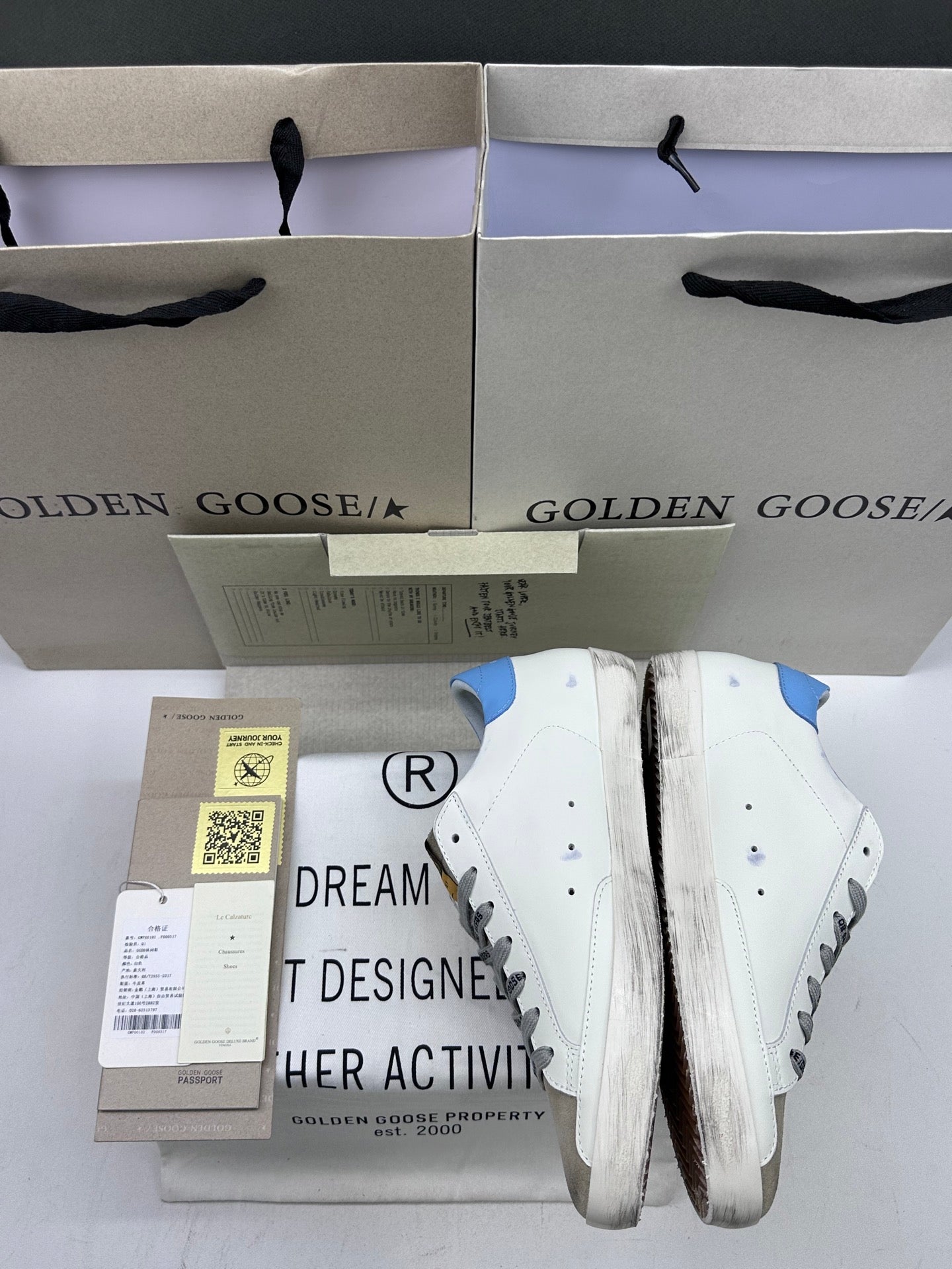 Golden Goose Super-Star 'Magenta Suede Star/Pastel Blue Leather Heel Tab'