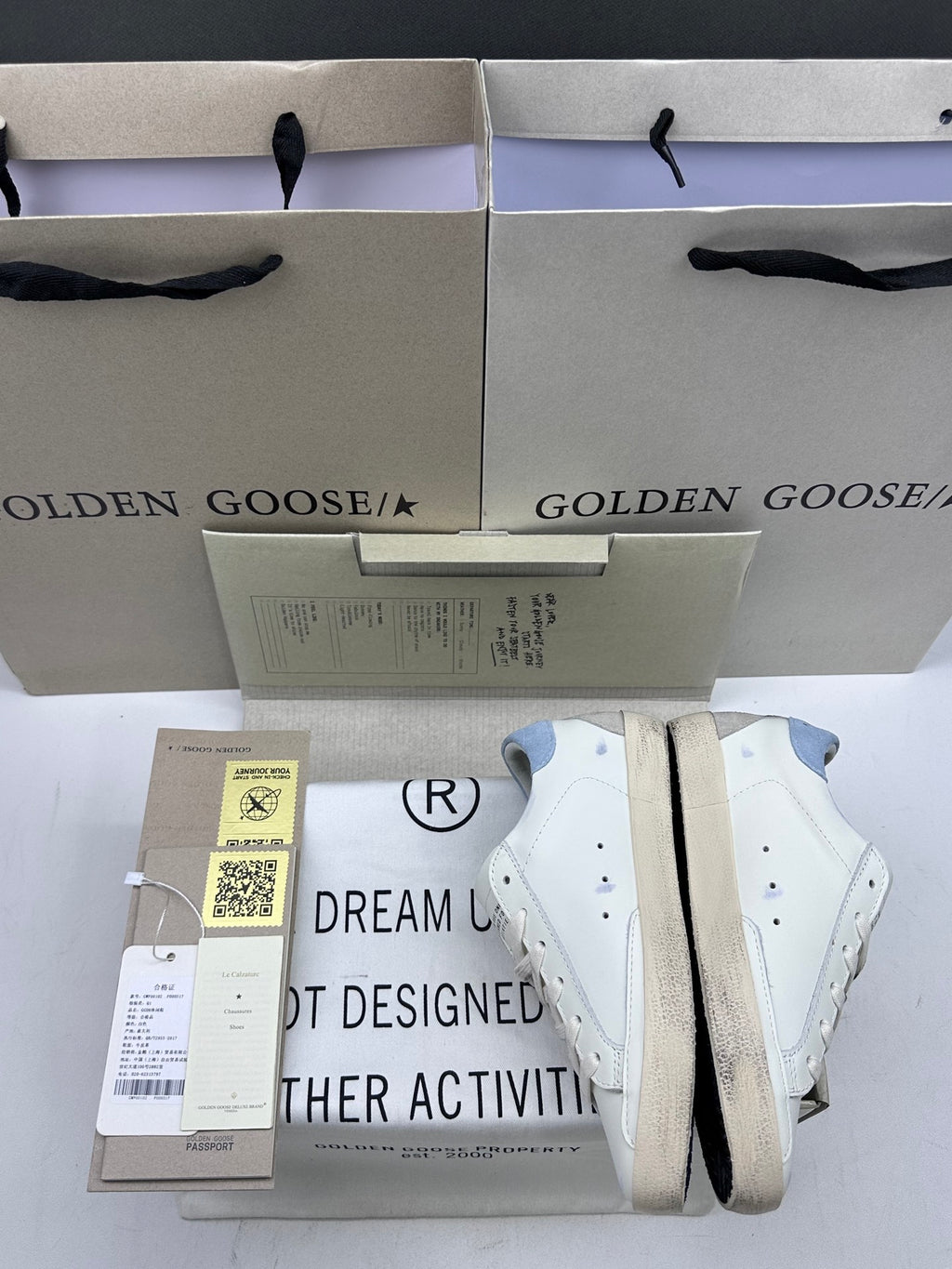Golden Goose Super-Star 'Silver Glitter Star/Light Blue Suede Heel Tab'