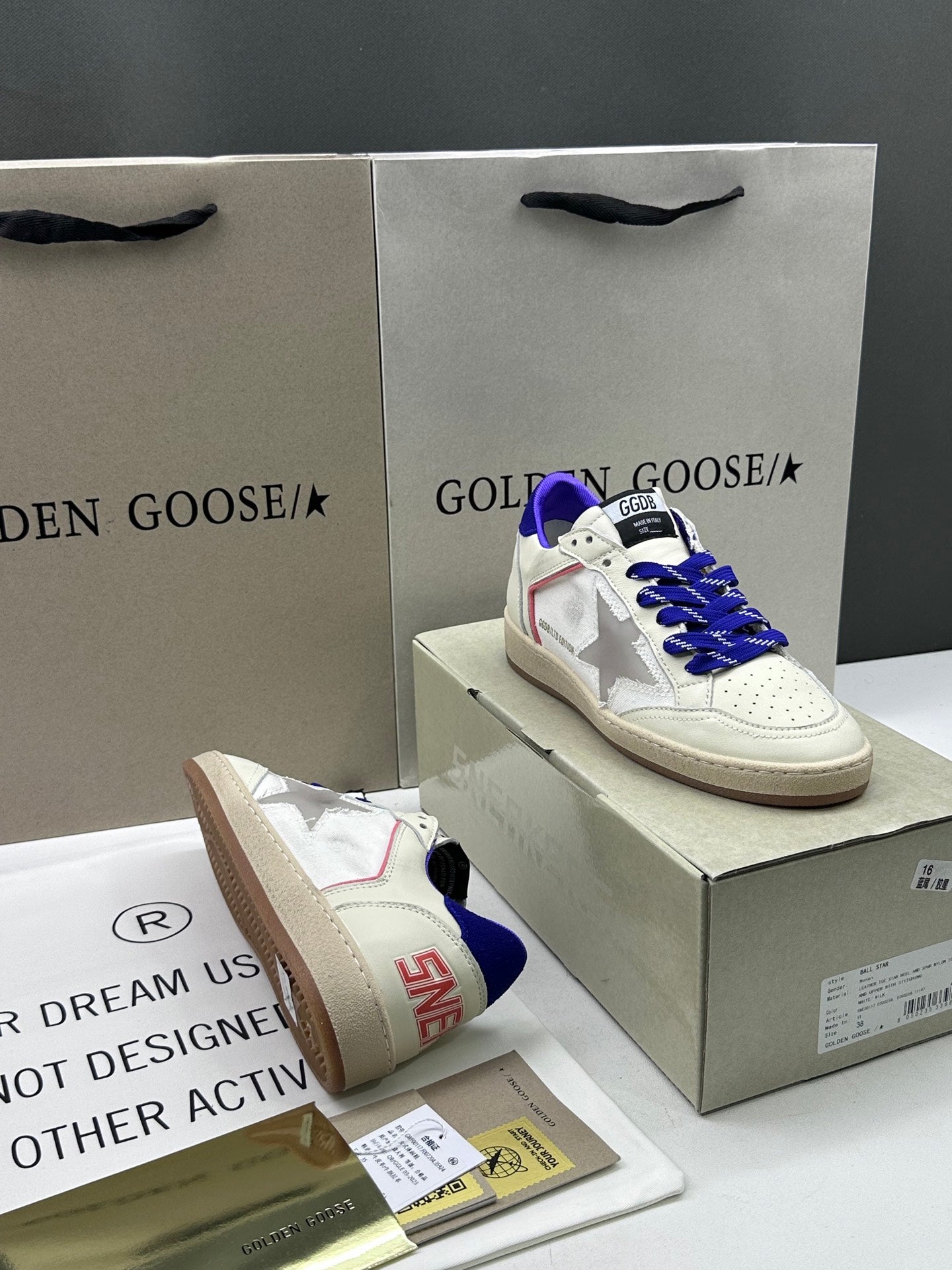 Golden Goose Ball-Star LTD 'Matte Grey Star/Roya Blue Heal Tab'