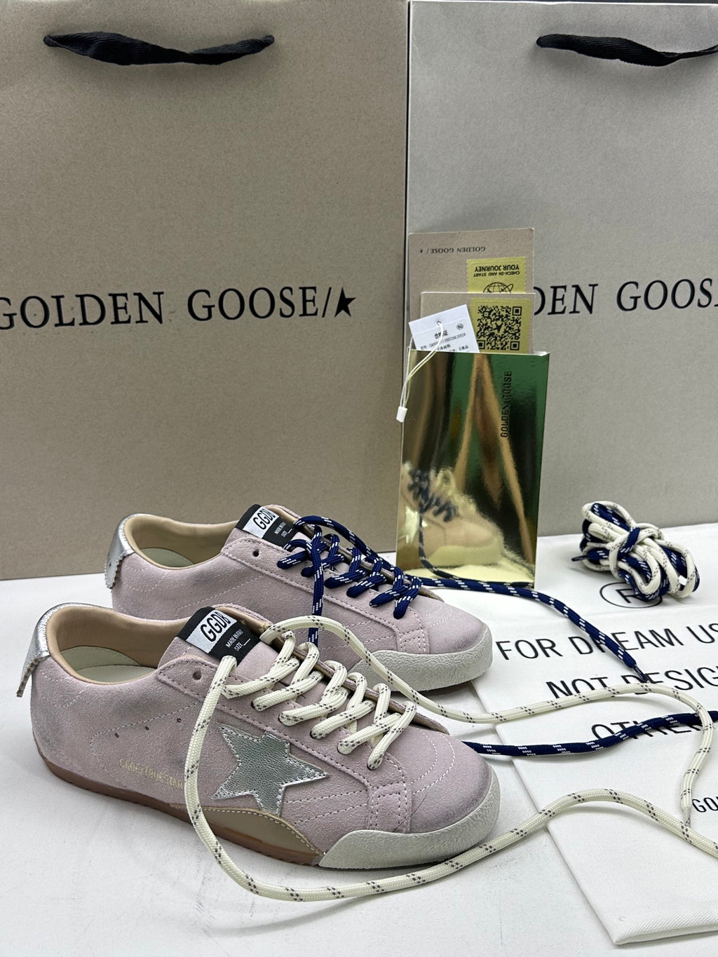 Golden Goose True-Star 'Pastel Pink Suede Silver Star & Heel Tab'