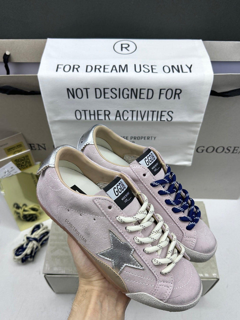 Golden Goose True-Star 'Pastel Pink Suede Silver Star & Heel Tab'