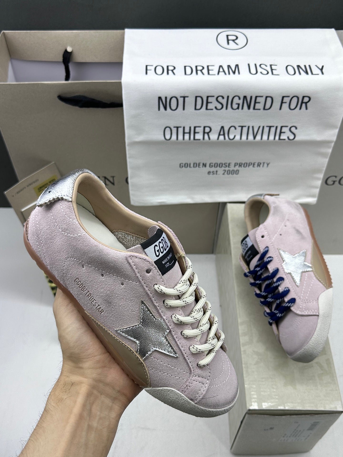Golden Goose True-Star 'Pastel Pink Suede Silver Star & Heel Tab'